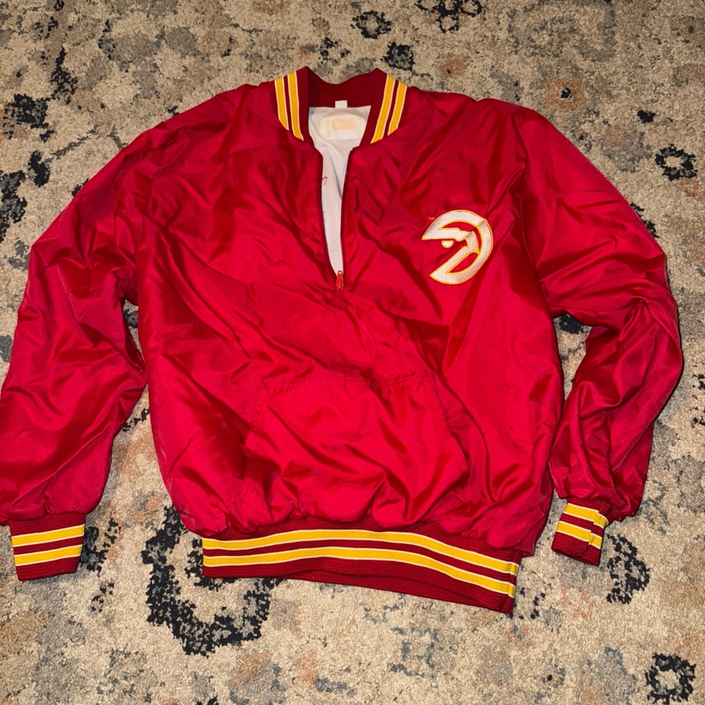 Red Atlanta hawks Bomber Jacket with Yellow Accents
